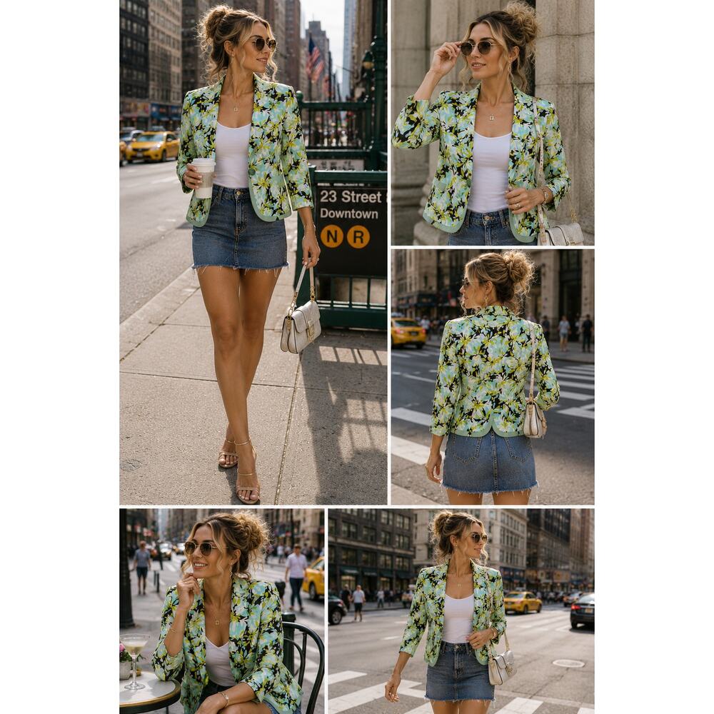 Phoebe By Kay Unger Floral Blazer Womens M Y2K NYC Chic Statement Jacket